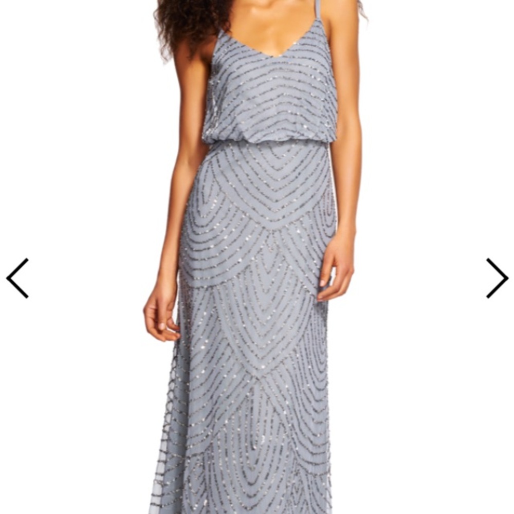 Adrianna Papell Silver Beaded Maxi Dress